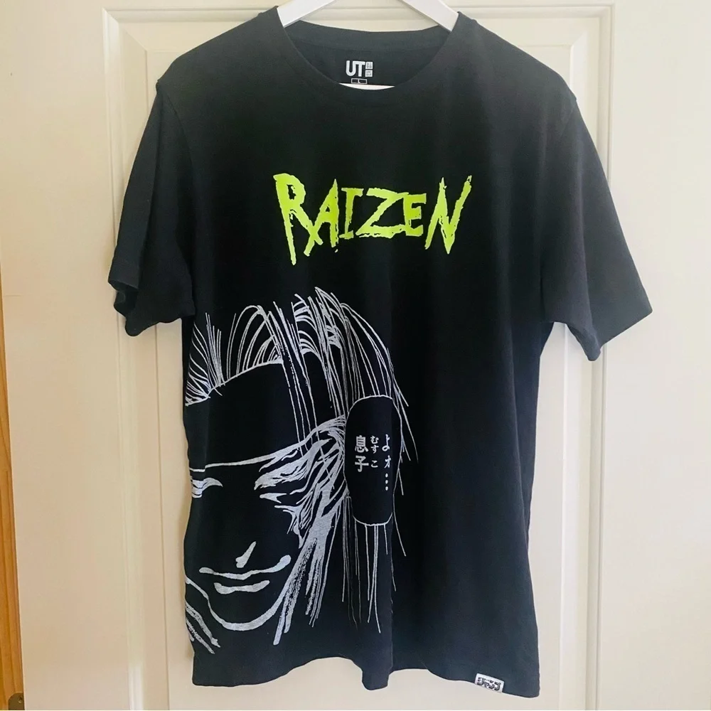 UNIQLO Raizen Yu Yu Hakusho 50th Anime Black White Graphic T-shirt Size LARGE